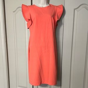 Calvin Klein Coral Midi Dress with Flutter Sleeves